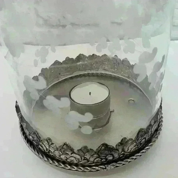 Large 14" Jug  Etched Crystal Tea Votive Candle Holder Silver Metal Handle - Picture 12 of 15